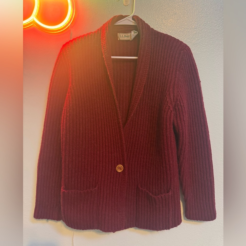 Vintage L.L. Bean Ribbed Shawl Cardigan - Burgundy